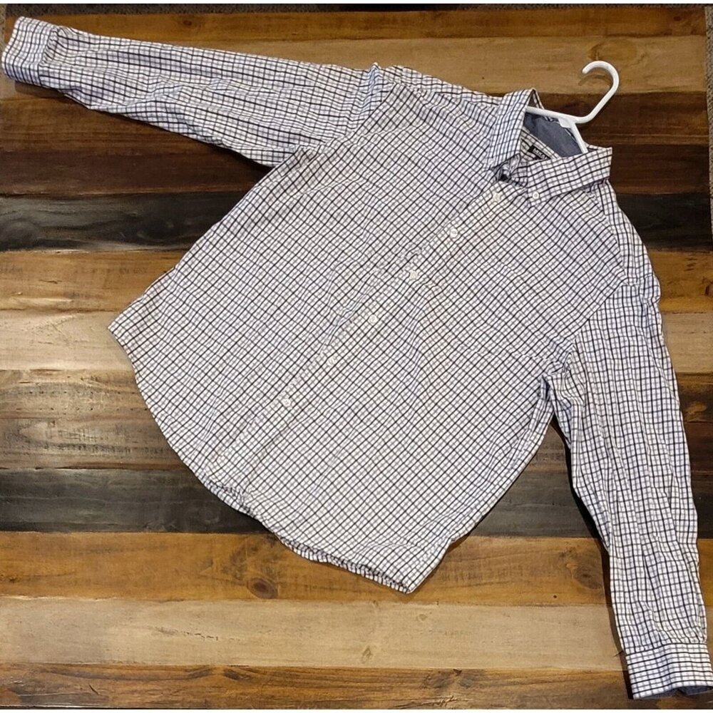 Mix & NY Checked Long Sleeve Casual Black White Button Up Single Pocket Men's XL